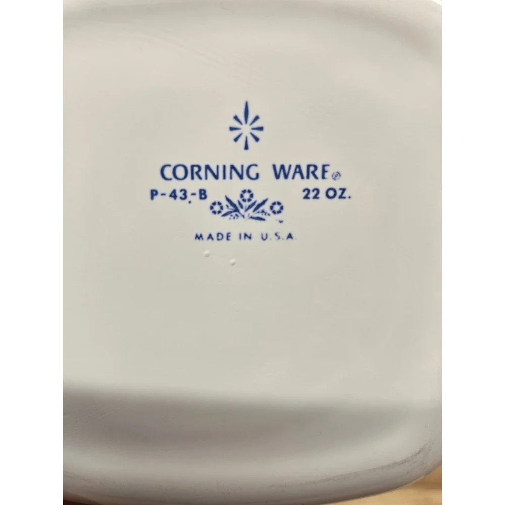 Corning Ware Blue Cornflower P-43-B 22 oz Casserole Dish Square White Vintage